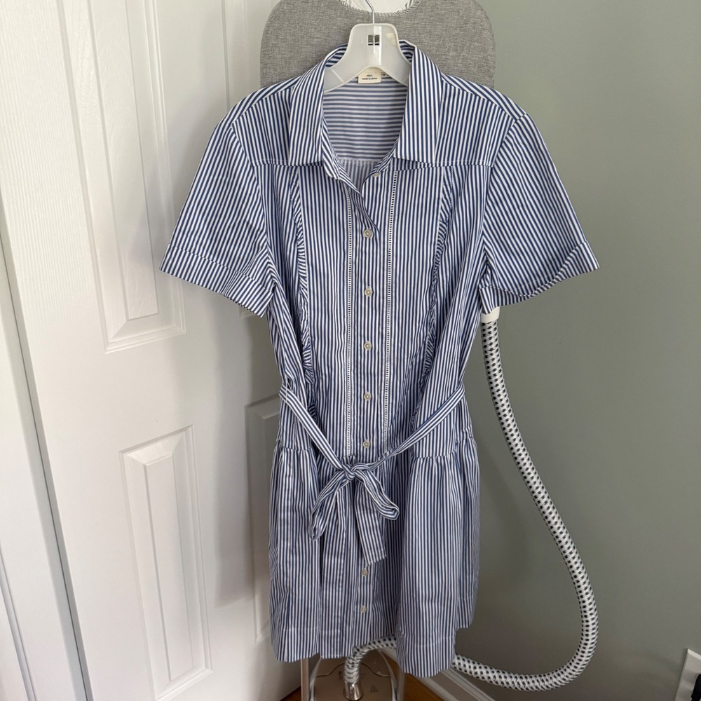 Kate Spade Broome Street Pinstripe Shirt Dress Blue White Size L Preppy Coastal